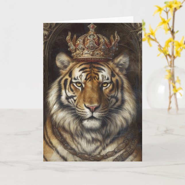 Carte Beau tigre dans une couronne toutes les occasions (Fleur jaune)