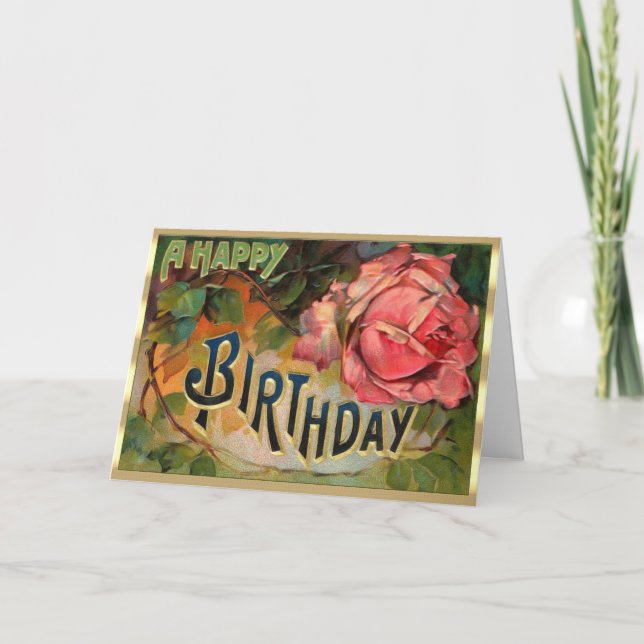 Carte Beau Victorien Floral Rose Rose Anniversaire (Devant)