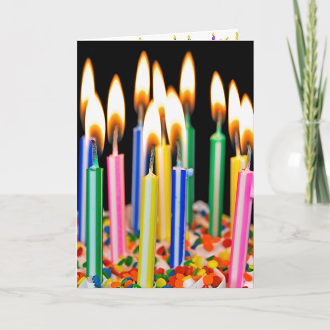 Carte Beaucoup de bougies d'anniversaire sur gâteau (Devant)