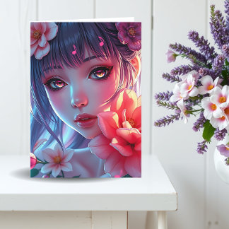 Carte Beautiful Anime Girl Thinking of You