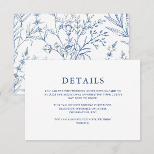 Carte Beautiful Blue Floral Mariage Détails de l'invité