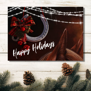 Carte Beautiful Horse and Horseshoe Christmas Flat Card