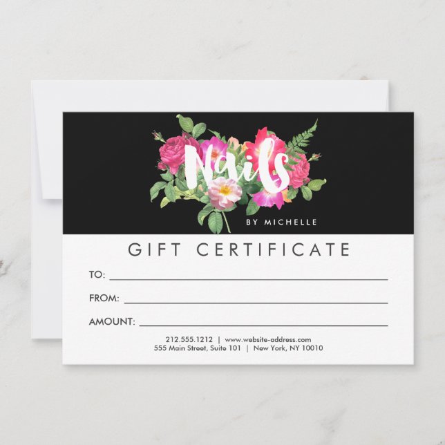 Carte Beauty Florals Nail Salon Black Cadeau Certificat (Devant)