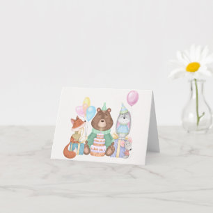 Carte Beaux animaux pastel couleur fête d'anniversaire