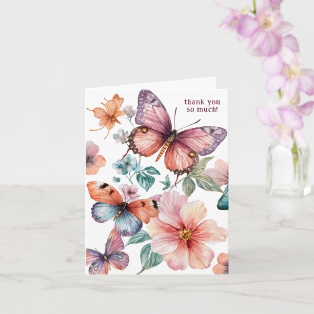 Carte Beaux papillons et Merci de fleurs (Orchidée)