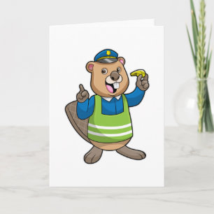 Carte Beaver en tant qu'agent de police avec sifflet
