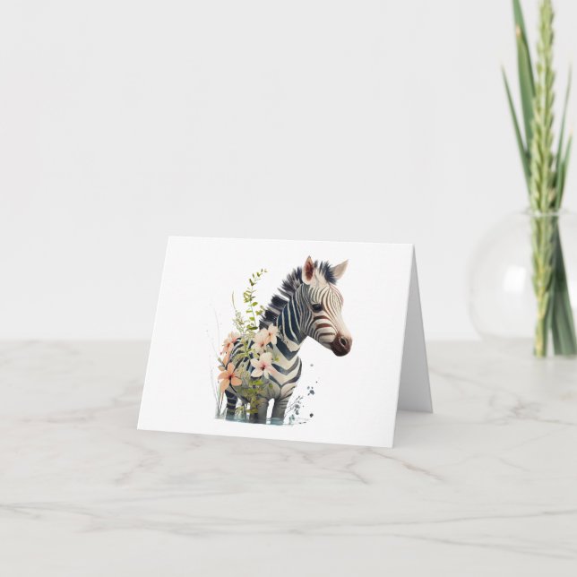 Carte Bébé adorable Zèbre avec Fleurs BLANC (Devant)