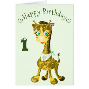 Carte bébé anniversaire avec bébé Giraffe - Ajoute