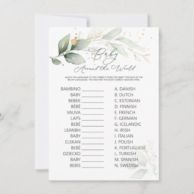 Carte Bébé autour du monde Jeu Green & Gold Foliage (Devant)
