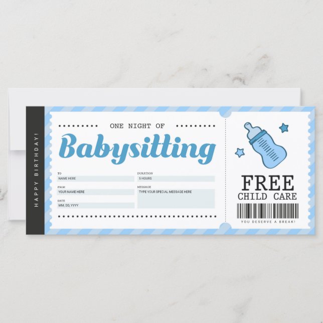 Carte Bébé Bleu Coupon bon certificat (Devant)