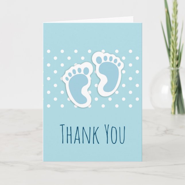 Carte Bébé bleu mou Pieds de garçon Illustration Merci (Devant)