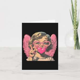 Carte Bébé Cupidon Rétro Soufflant un Cœur en Bulle Sain