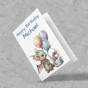 Carte Bébé Dragon d'anniversaire aquarelle personnalisée