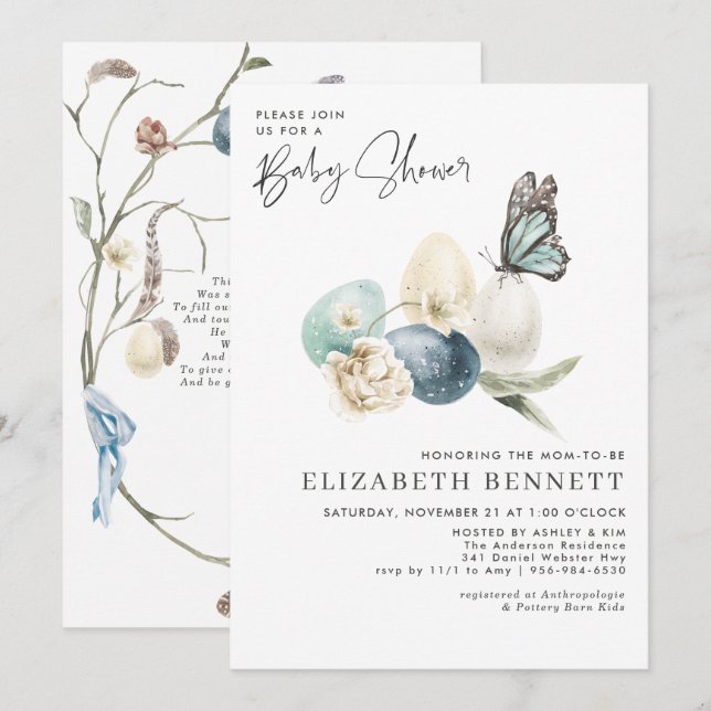 Carte Bébé du printemps | Baby shower de Pâques (Devant / Derrière)