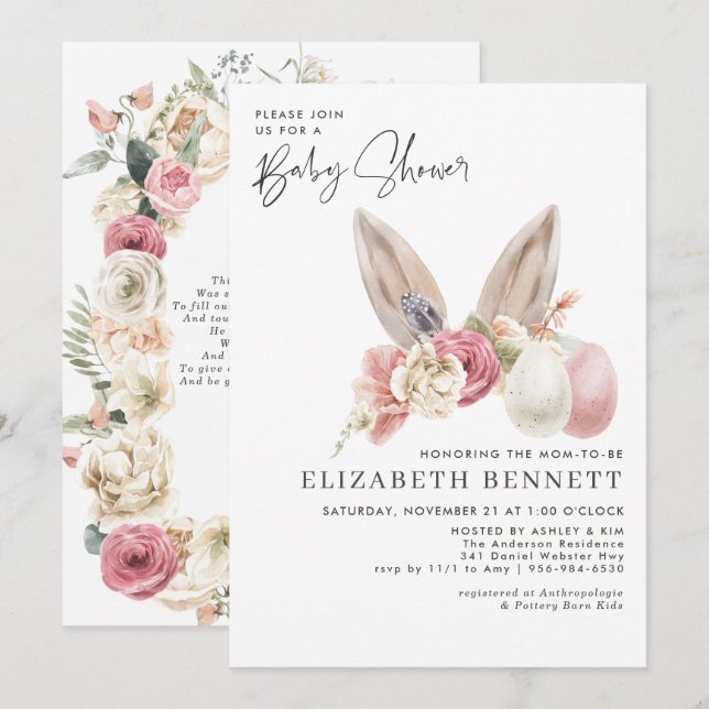 Carte Bébé du printemps | Baby shower de Pâques (Devant / Derrière)