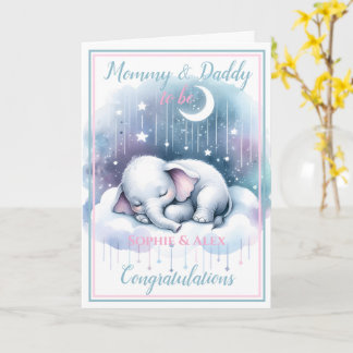 Carte Bébé éléphant attend maman et papa pour être 