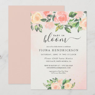 Carte Bébé en Fleur Baby Shower Floral Rose et Pêche