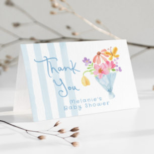 Carte Bébé en fleur Merci floral blanc