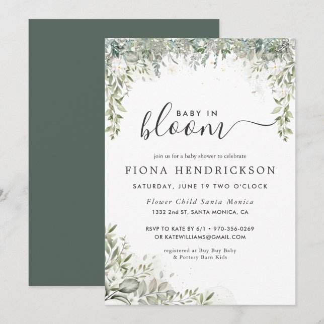 Carte Bébé en fleurs | Baby shower Floral Blanc (Devant / Derrière)