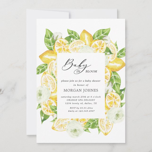 Carte bébé en fleurs bouquet citron baby shower Invitati (Devant)