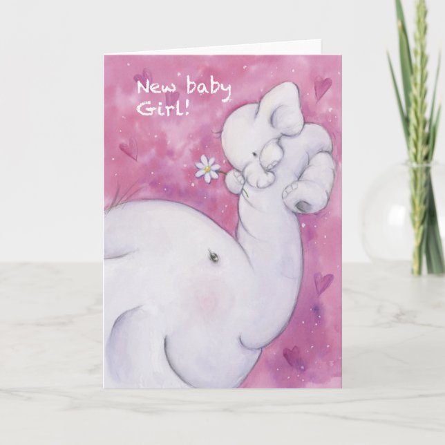 Carte Bébé fille, adorable éléphant mère et bébé (Devant)