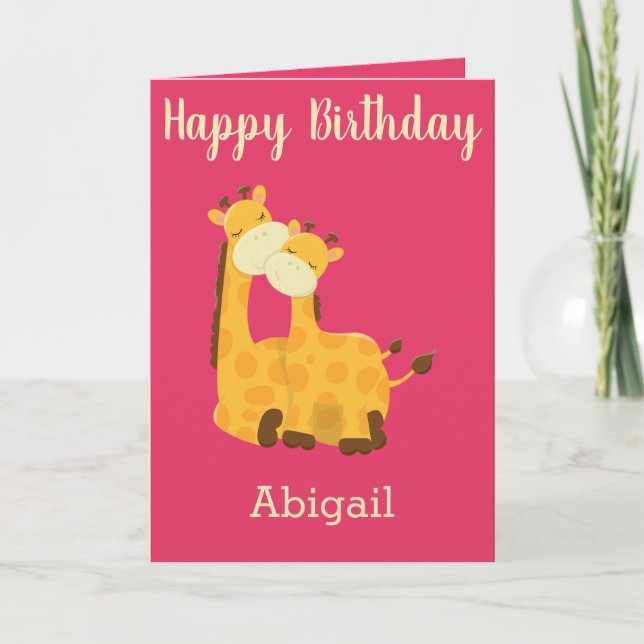 Carte Bébé Fille Anniversaire avec Giraffes (Devant)