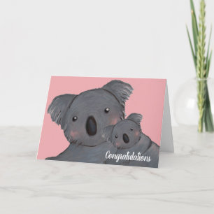 Carte Bébé fille félicitations koala rose