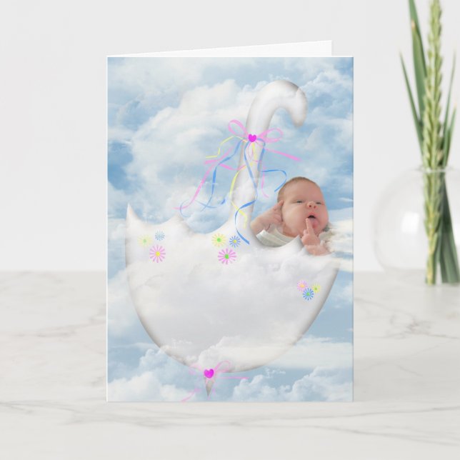 Carte Bébé fille sous un parapluie flottant (Devant)