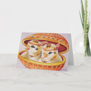 Carte Bébé Flamme de Pâques Poussins Orange Oeuf Aquarel