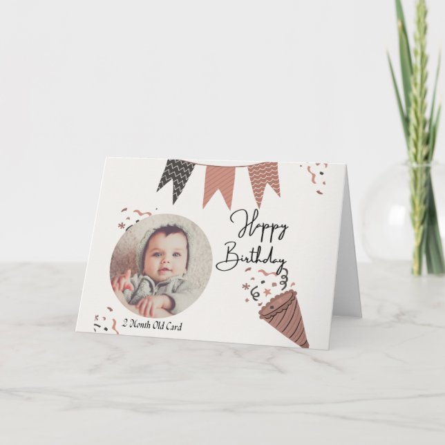 Carte Bébé Garçon Aquarelle Jalon Deux mois Vieux (Devant)