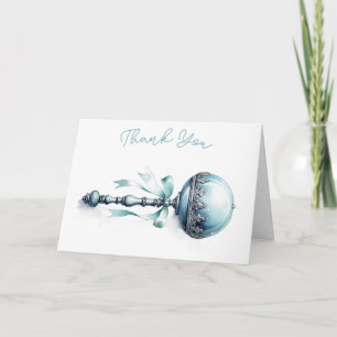 Carte Bébé Garçon Hochet Bleu Élégant Cadeau de Remercie