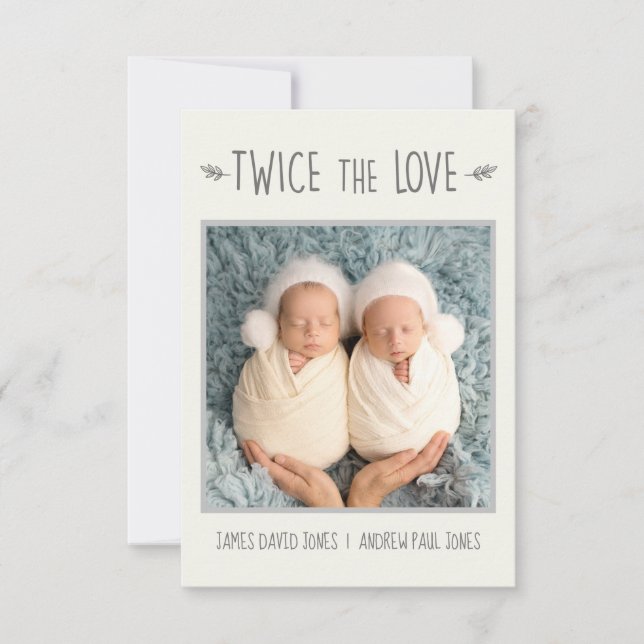 Carte bébé jumelle, deux fois l'amour (Devant)