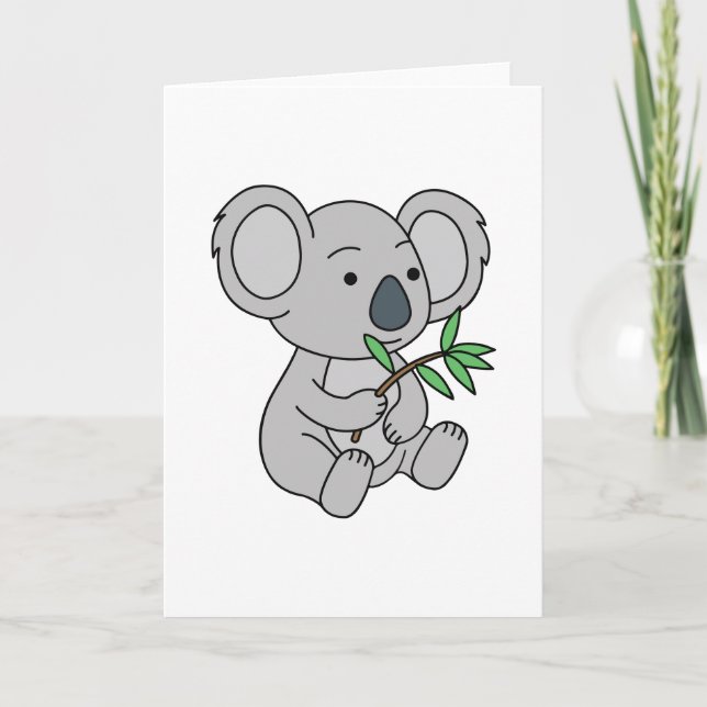 Carte Bébé Koala Mignon Avec Feuilles d'Eucalyptus (Devant)