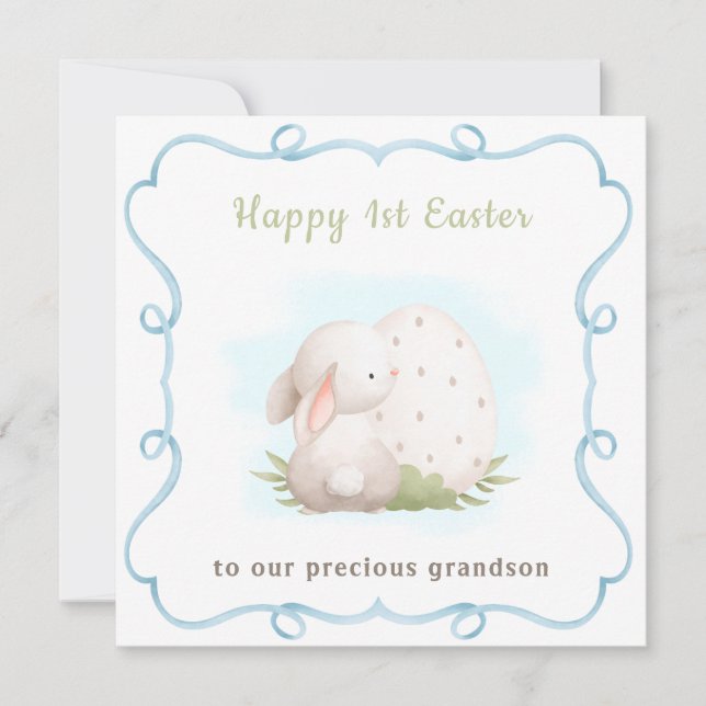 Carte Bébé mignon avec l'oeuf Petit-fils bébé 1er Pâques (Devant)