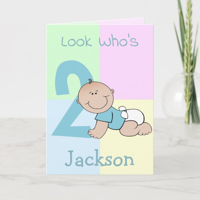 Carte Bébé mignon Cartoon 2e anniversaire (Devant)