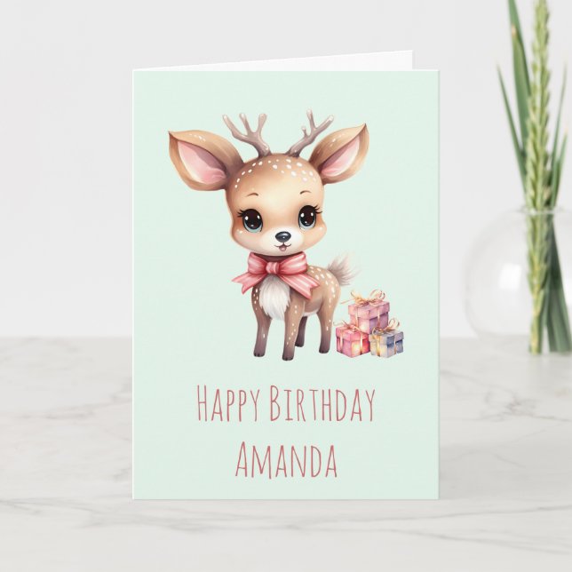 Carte Bébé mignon cerf avec cadeaux Anniversaire (Devant)