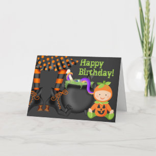 Carte Bébé mignon en costume Citrouille Halloween Annive
