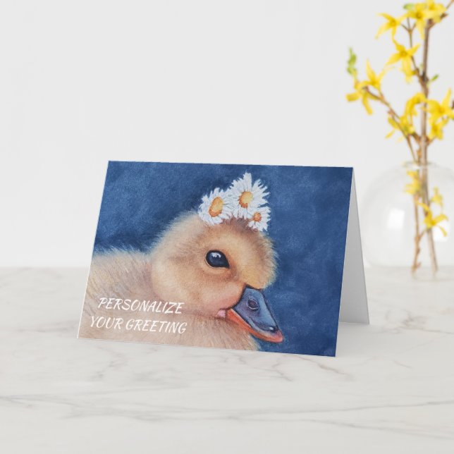 Carte Bébé mignon et adorable Bébé Canard personnalisabl (Fleur jaune)