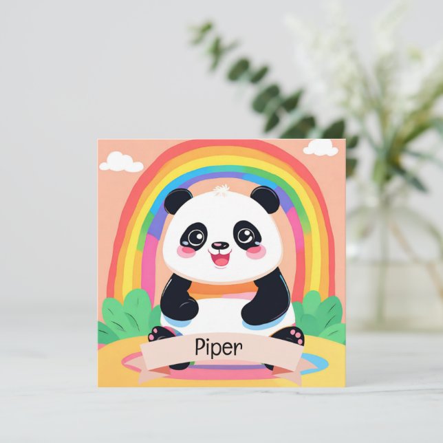 Carte Bébé mignon Panda arc-en-ciel (Debout devant)
