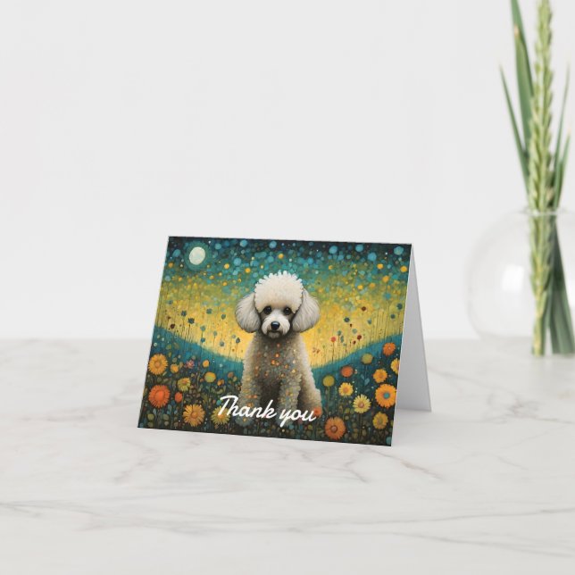 Carte Bébé mignon Poodle Fleur Pré Merci (Devant)