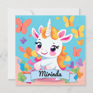 Carte Bébé mignon Unicorn Butterfly Nom personnalisé