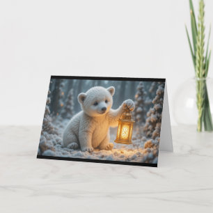 Carte Bébé ours polaire avec lanterne Magique Hiver