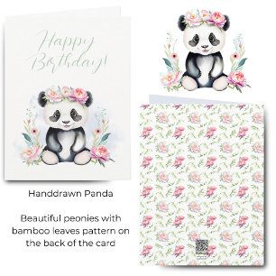 Carte Bébé Panda aquarelle Pivoines Jungle Anniversaire