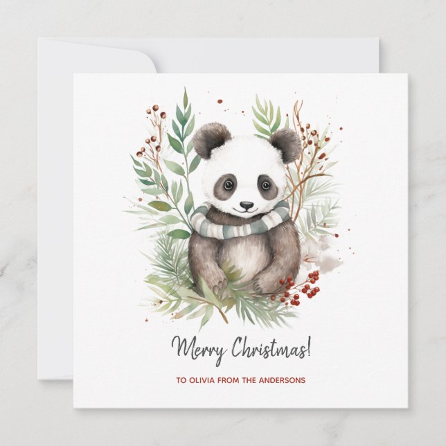 Carte Bébé panda mignon botanique de Noël rustique (Devant)