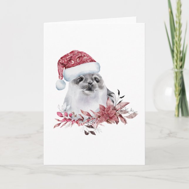 Carte Bébé Phoque avec un Chapeau de Noël (Devant)