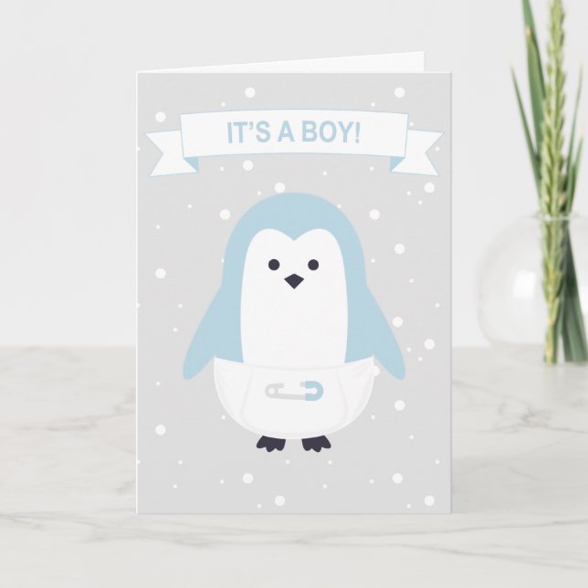 Carte bébé Pingouin Bleu (Devant)