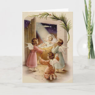 Carte Bébé religieux Vintage Jésus et Anges Noël