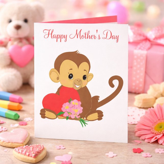 Carte Bébé singe pour la fête des mères de jolis enfants (Créateur téléchargé)