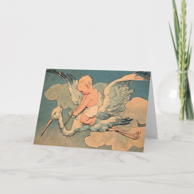 Carte Bébé sur une cigogne (Devant)