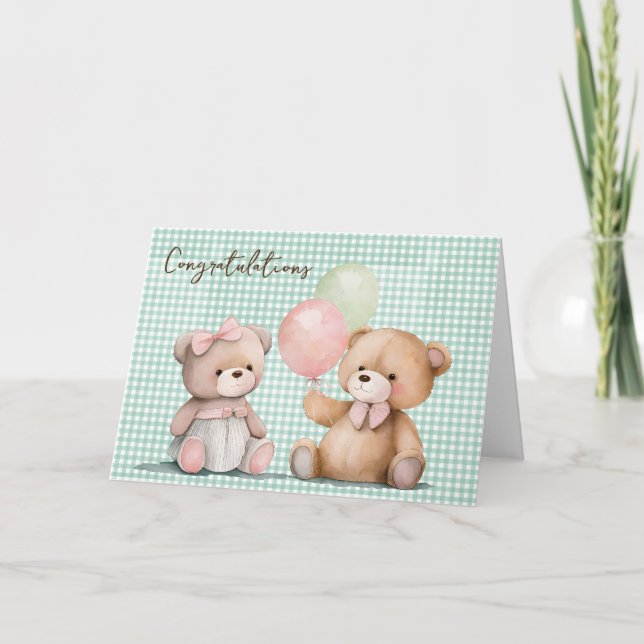 Carte Bébé Twin Nounours Félicitations (Devant)